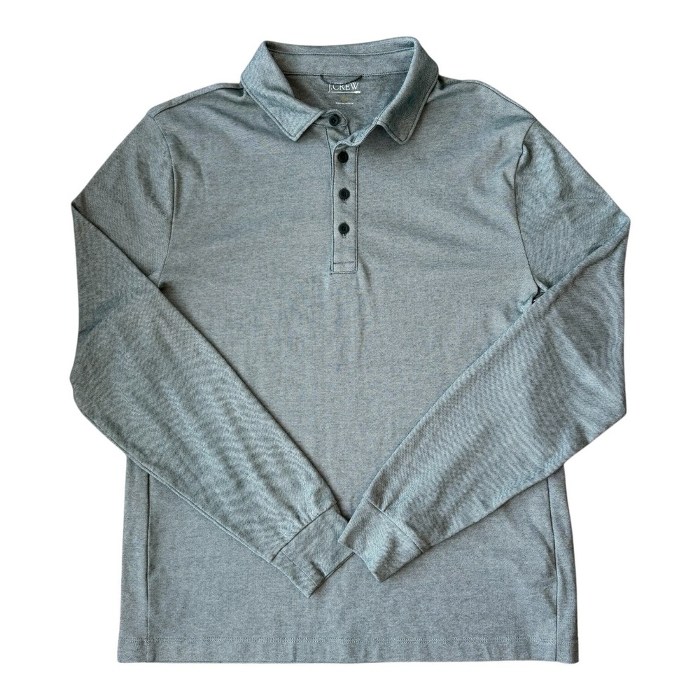 J.Crew Mens Medium Performance Polo Coolmax Blue Green Long Sleeve